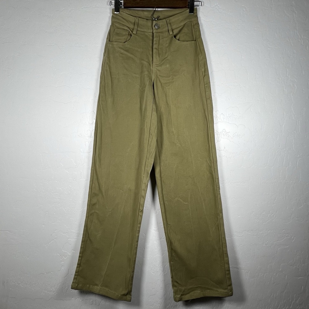 Bohme Pants Womens Tan Beige Green Wide Leg Pants Bottoms Pockets SZ 23